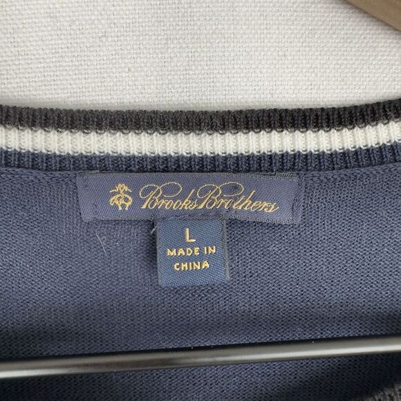 Brooks Brothers Sweater Womens Large Navy Striped Button Up Cotton Preppy Office - Picture 9 of 13